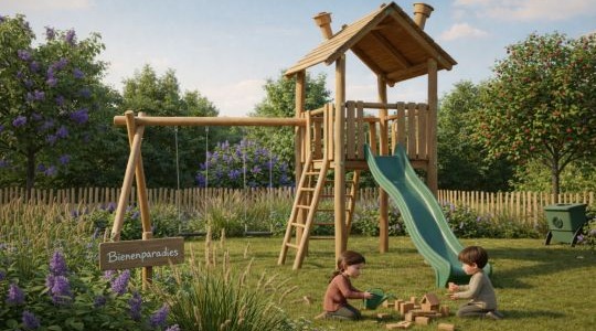 Natur im Garten. Umweltfreundliche Materialien bei Spielgeräten